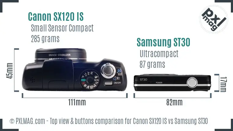 Canon SX120 IS vs Samsung ST30 top view buttons comparison