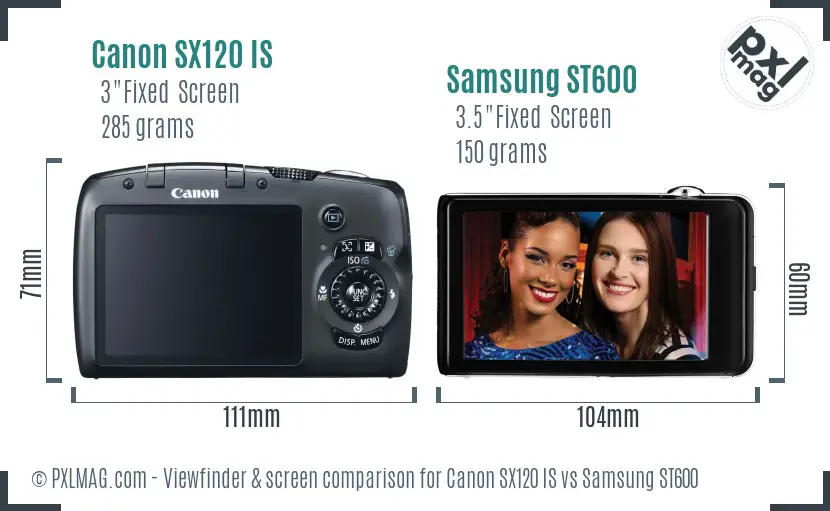 Canon SX120 IS vs Samsung ST600 Screen and Viewfinder comparison
