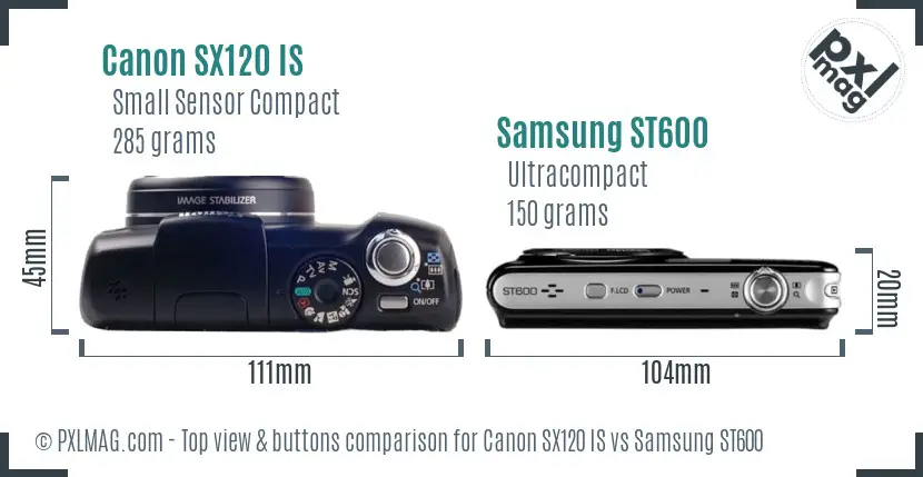 Canon SX120 IS vs Samsung ST600 top view buttons comparison