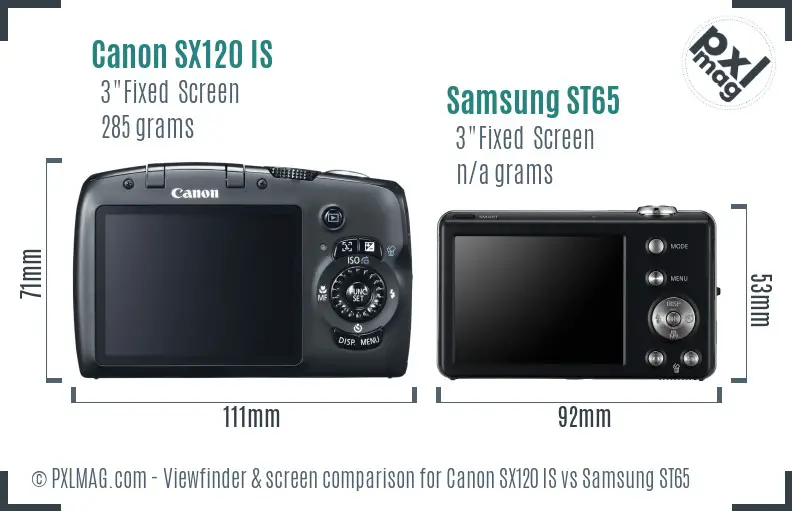 Canon SX120 IS vs Samsung ST65 Screen and Viewfinder comparison