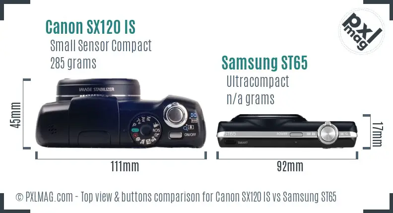 Canon SX120 IS vs Samsung ST65 top view buttons comparison
