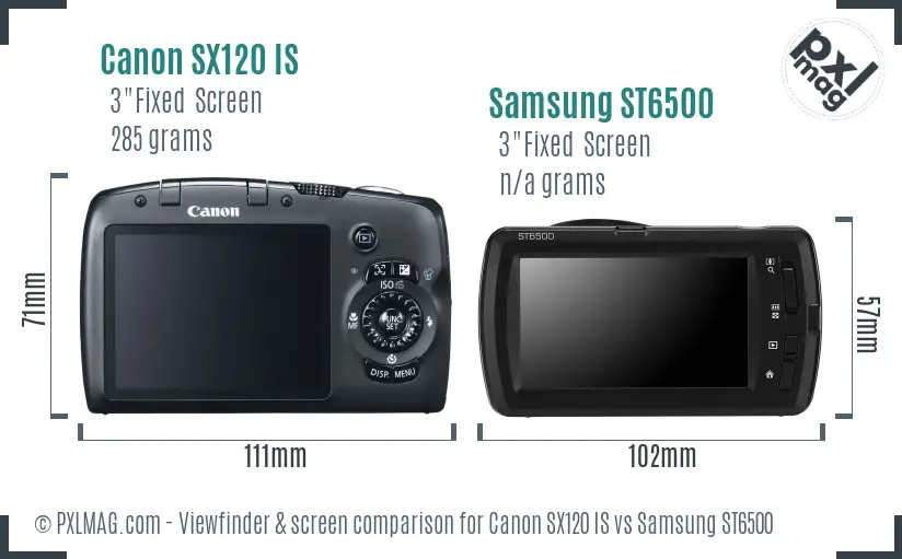 Canon SX120 IS vs Samsung ST6500 Screen and Viewfinder comparison