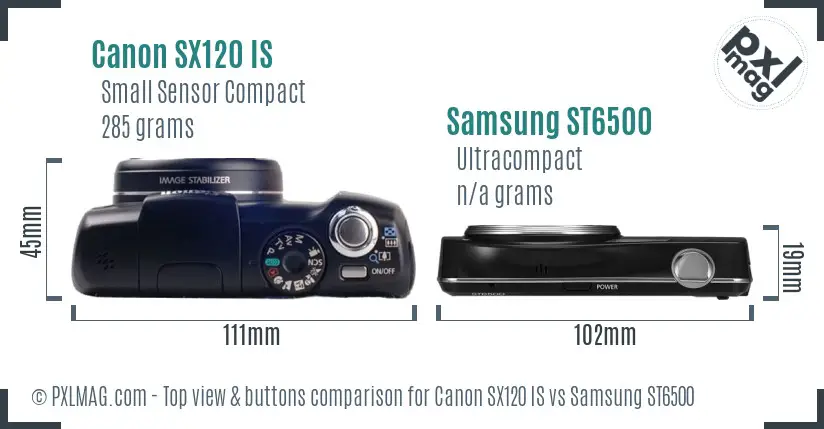 Canon SX120 IS vs Samsung ST6500 top view buttons comparison Canon SX120 IS vs Samsung ST6500 top view buttons comparison