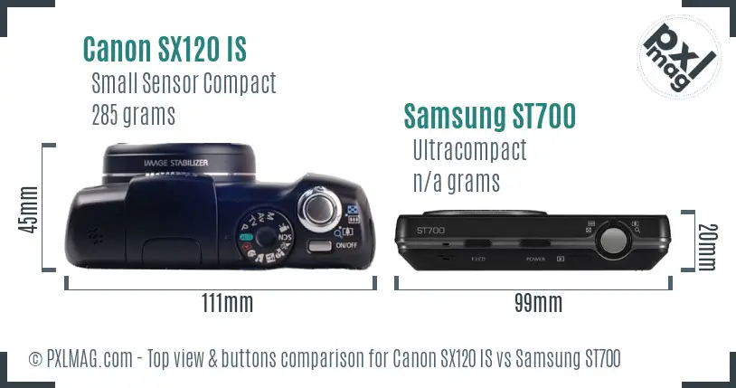 Canon SX120 IS vs Samsung ST700 top view buttons comparison Canon SX120 IS vs Samsung ST700 top view buttons comparison