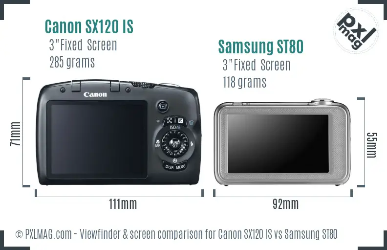 Canon SX120 IS vs Samsung ST80 Screen and Viewfinder comparison