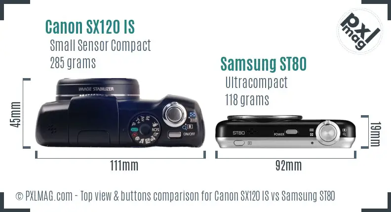 Canon SX120 IS vs Samsung ST80 top view buttons comparison