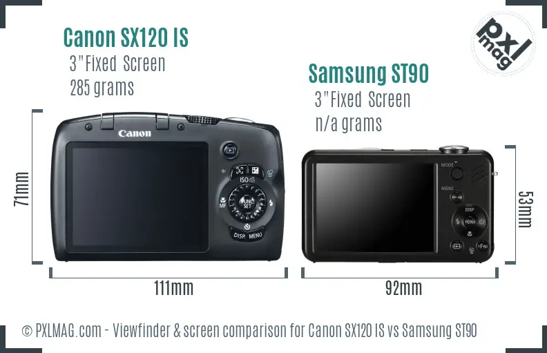 Canon SX120 IS vs Samsung ST90 Screen and Viewfinder comparison