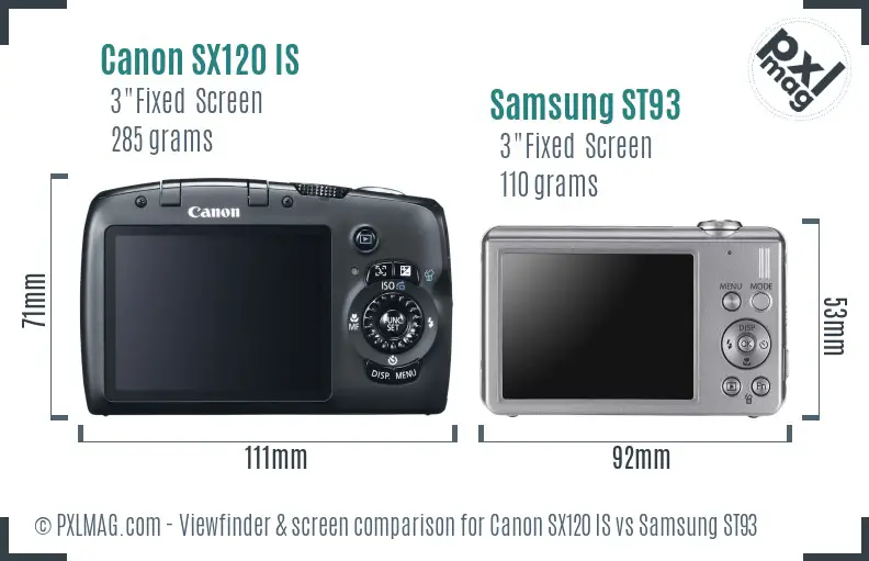Canon SX120 IS vs Samsung ST93 Screen and Viewfinder comparison