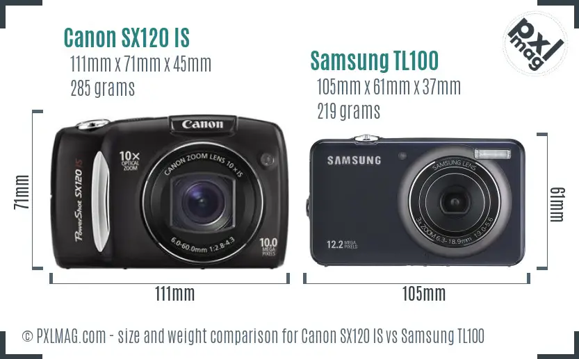 Canon SX120 IS vs Samsung TL100 size comparison