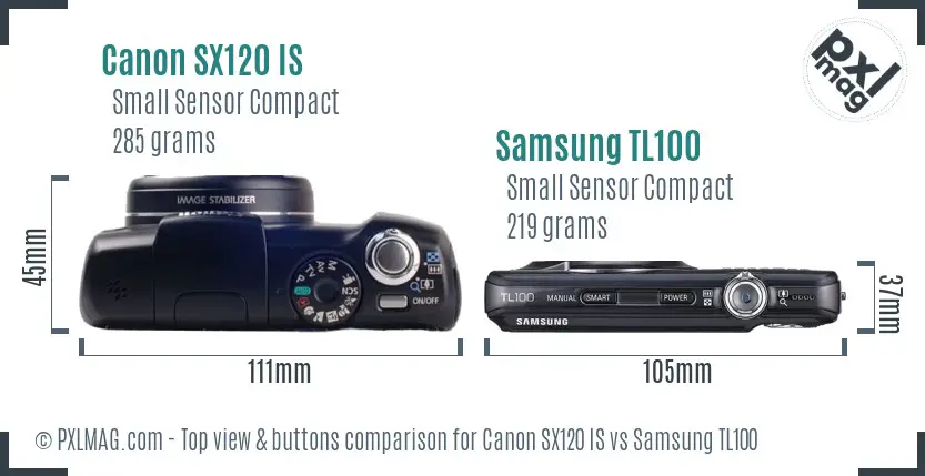 Canon SX120 IS vs Samsung TL100 top view buttons comparison