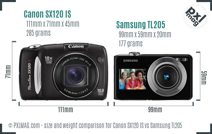 Canon SX120 IS vs Samsung TL205 size comparison