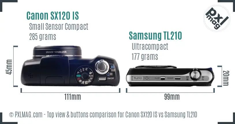 Canon SX120 IS vs Samsung TL210 top view buttons comparison