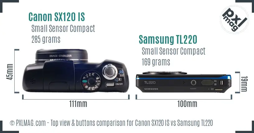 Canon SX120 IS vs Samsung TL220 top view buttons comparison
