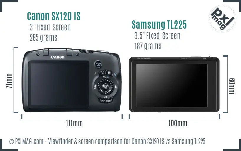 Canon SX120 IS vs Samsung TL225 Screen and Viewfinder comparison Canon SX120 IS vs Samsung TL225 Screen and Viewfinder comparison