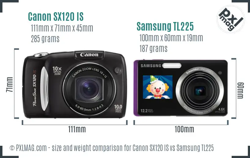 Canon SX120 IS vs Samsung TL225 size comparison Canon SX120 IS vs Samsung TL225 size comparison