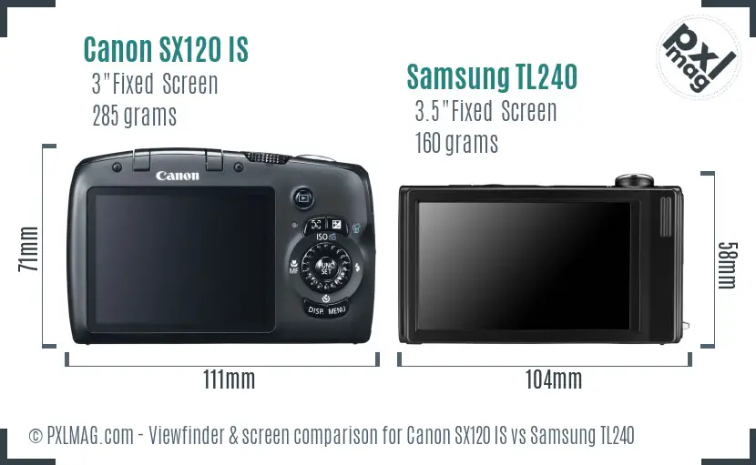 Canon SX120 IS vs Samsung TL240 Screen and Viewfinder comparison