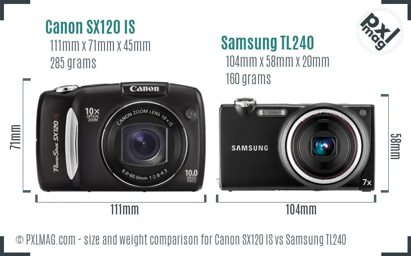 Canon SX120 IS vs Samsung TL240 size comparison