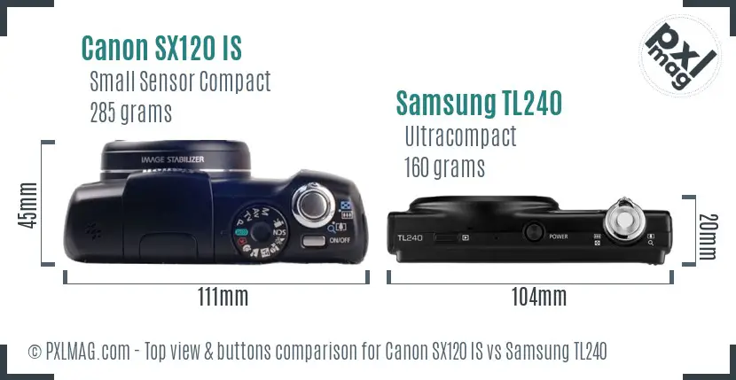 Canon SX120 IS vs Samsung TL240 top view buttons comparison