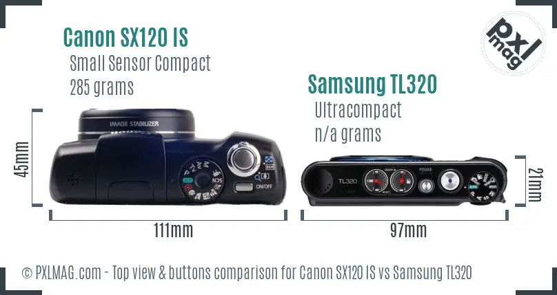 Canon SX120 IS vs Samsung TL320 top view buttons comparison