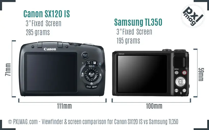 Canon SX120 IS vs Samsung TL350 Screen and Viewfinder comparison Canon SX120 IS vs Samsung TL350 Screen and Viewfinder comparison