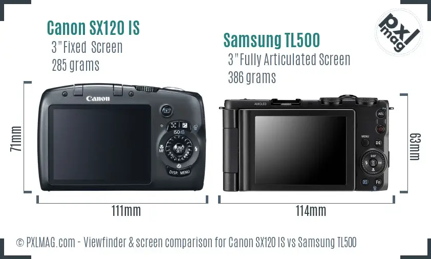 Canon SX120 IS vs Samsung TL500 Screen and Viewfinder comparison Canon SX120 IS vs Samsung TL500 Screen and Viewfinder comparison