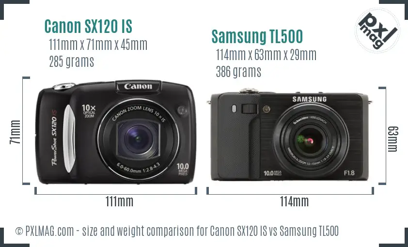Canon SX120 IS vs Samsung TL500 size comparison Canon SX120 IS vs Samsung TL500 size comparison