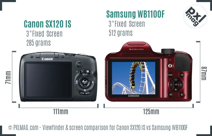 Canon SX120 IS vs Samsung WB1100F Screen and Viewfinder comparison Canon SX120 IS vs Samsung WB1100F Screen and Viewfinder comparison