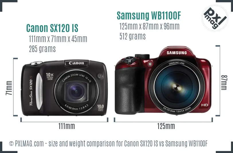 Canon SX120 IS vs Samsung WB1100F size comparison Canon SX120 IS vs Samsung WB1100F size comparison