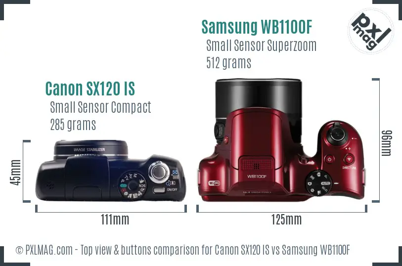 Canon SX120 IS vs Samsung WB1100F top view buttons comparison Canon SX120 IS vs Samsung WB1100F top view buttons comparison