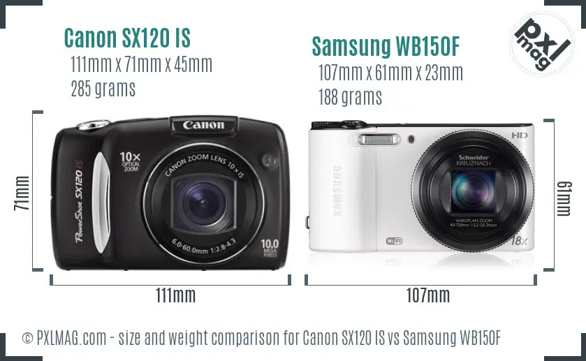 Canon SX120 IS vs Samsung WB150F size comparison