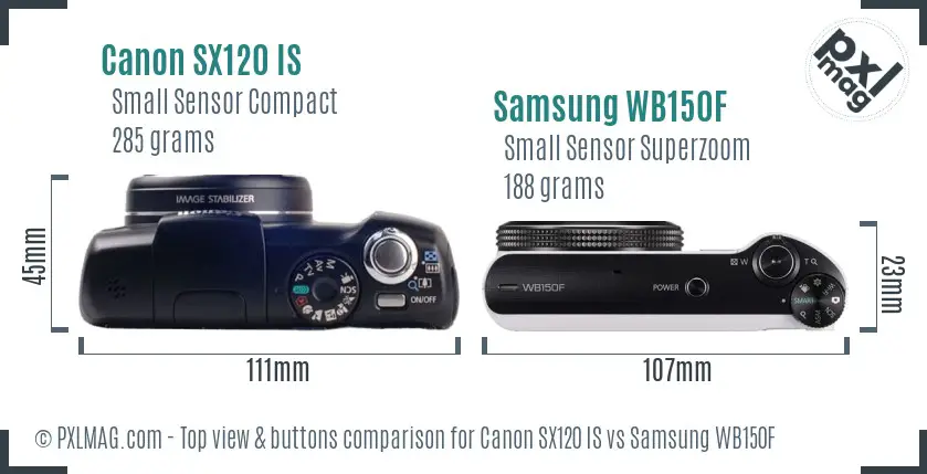 Canon SX120 IS vs Samsung WB150F top view buttons comparison