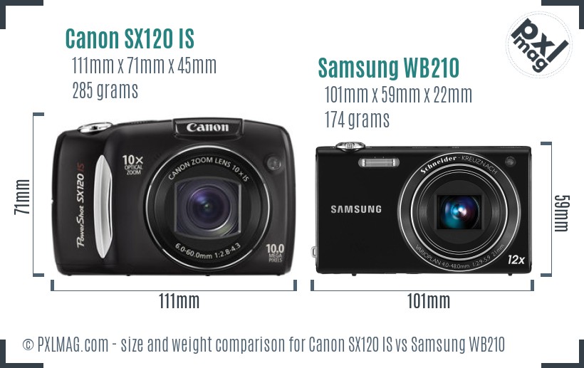 Canon SX120 IS vs Samsung WB210 size comparison