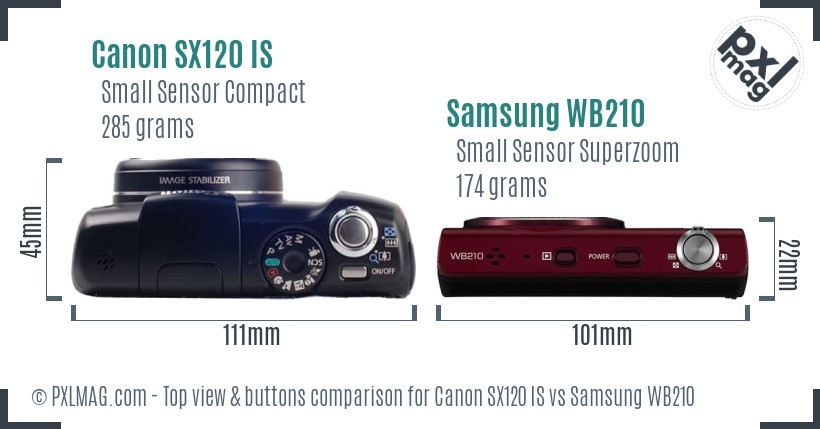 Canon SX120 IS vs Samsung WB210 top view buttons comparison