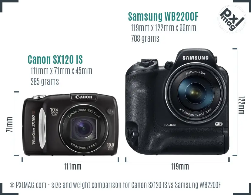 Canon SX120 IS vs Samsung WB2200F size comparison