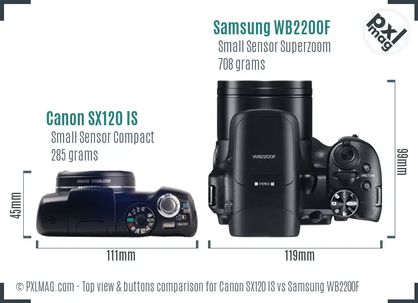 Canon SX120 IS vs Samsung WB2200F top view buttons comparison