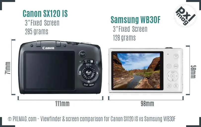 Canon SX120 IS vs Samsung WB30F Screen and Viewfinder comparison