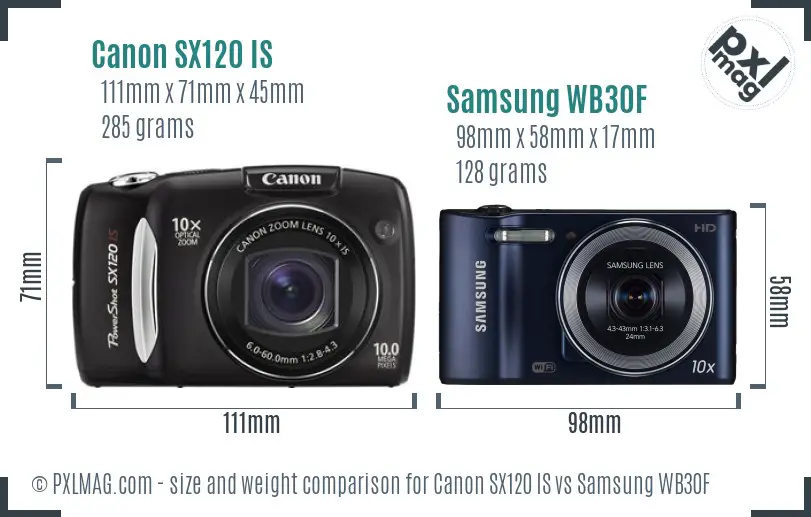 Canon SX120 IS vs Samsung WB30F size comparison