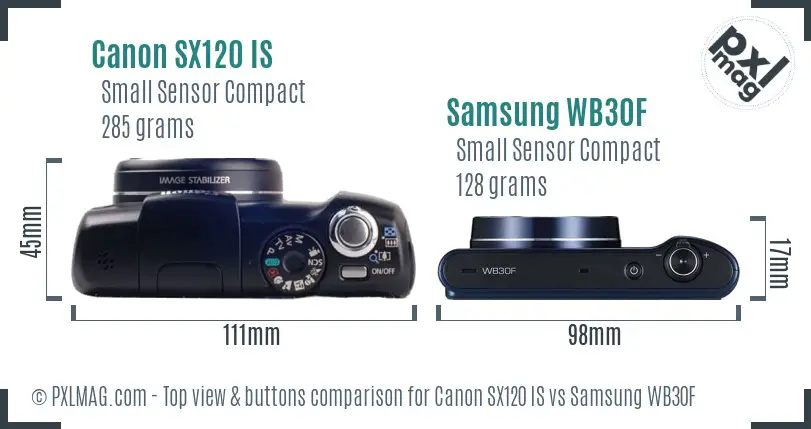 Canon SX120 IS vs Samsung WB30F top view buttons comparison