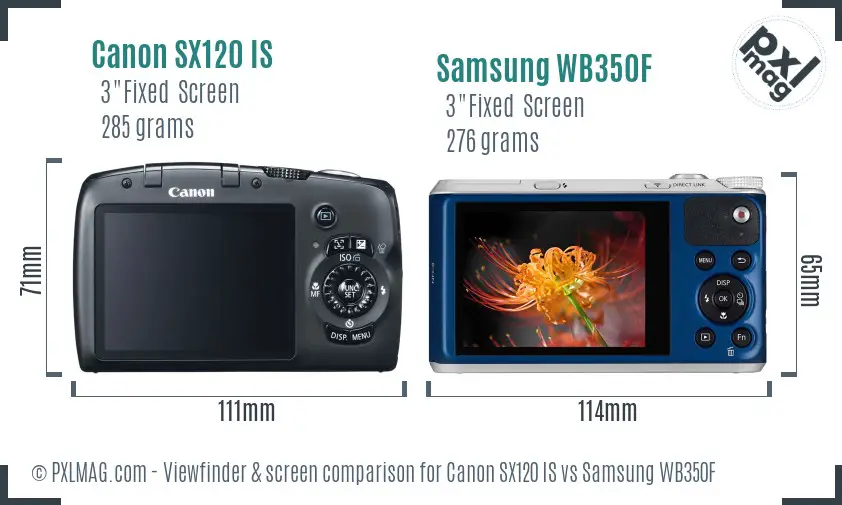 Canon SX120 IS vs Samsung WB350F Screen and Viewfinder comparison