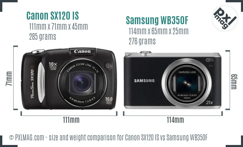Canon SX120 IS vs Samsung WB350F size comparison