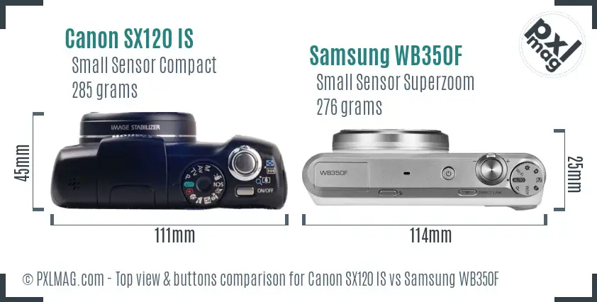 Canon SX120 IS vs Samsung WB350F top view buttons comparison