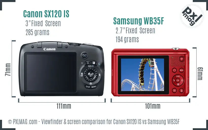 Canon SX120 IS vs Samsung WB35F Screen and Viewfinder comparison