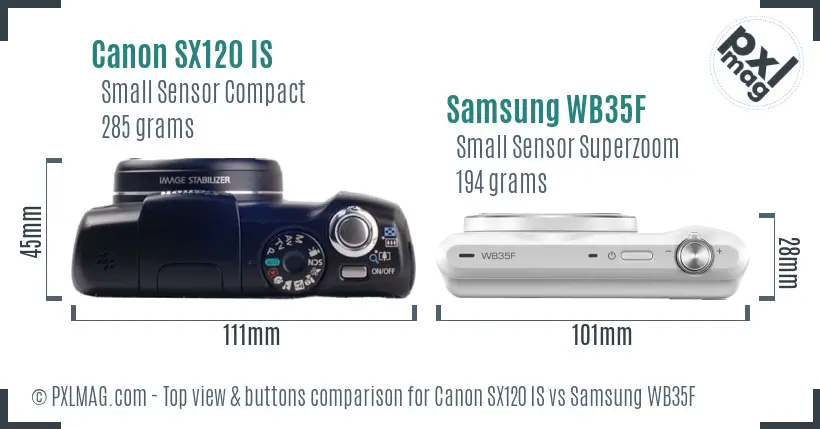 Canon SX120 IS vs Samsung WB35F top view buttons comparison