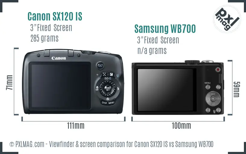 Canon SX120 IS vs Samsung WB700 Screen and Viewfinder comparison