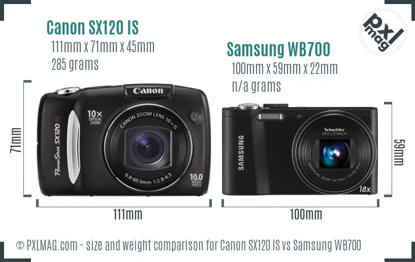 Canon SX120 IS vs Samsung WB700 size comparison