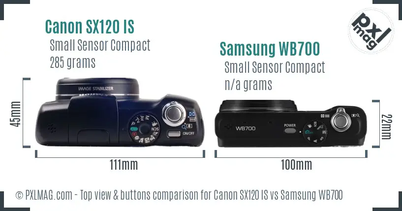Canon SX120 IS vs Samsung WB700 top view buttons comparison