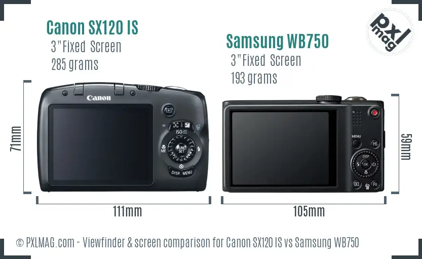 Canon SX120 IS vs Samsung WB750 Screen and Viewfinder comparison