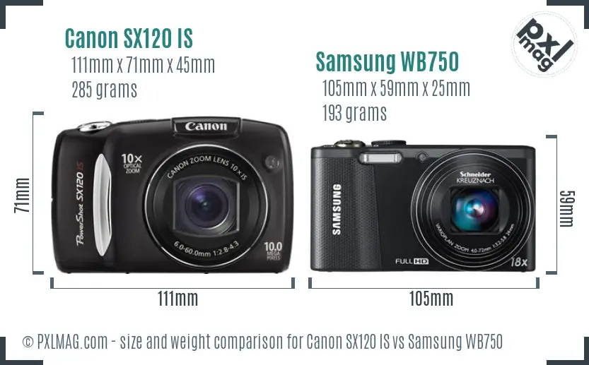 Canon SX120 IS vs Samsung WB750 size comparison