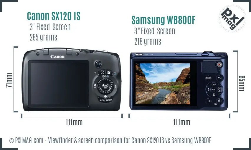 Canon SX120 IS vs Samsung WB800F Screen and Viewfinder comparison