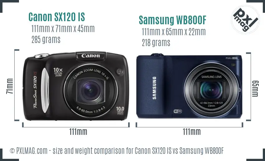 Canon SX120 IS vs Samsung WB800F size comparison